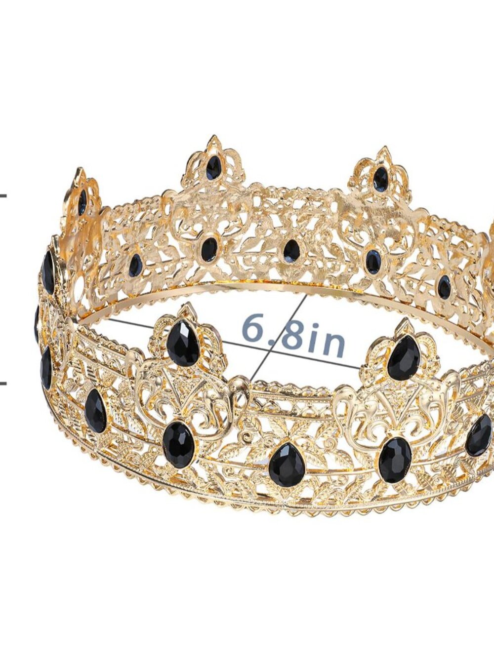Gold King Crowns for Men, Royal Crown with Black Rhinestone, Birthday Crown for - Picture 5 of 7